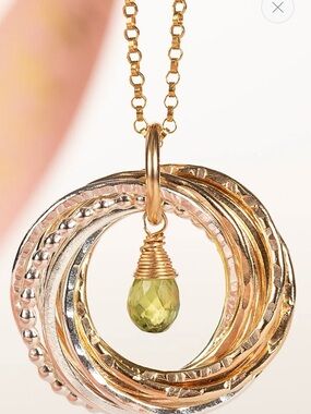 HoneyWillow Handmade Birthstone Necklace  14K Layered Ring Amethyst Teardrop